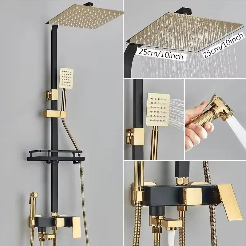 Colonne de Douche Laiton avec Étagère, Jet Hygiénique et Bec Baignoire