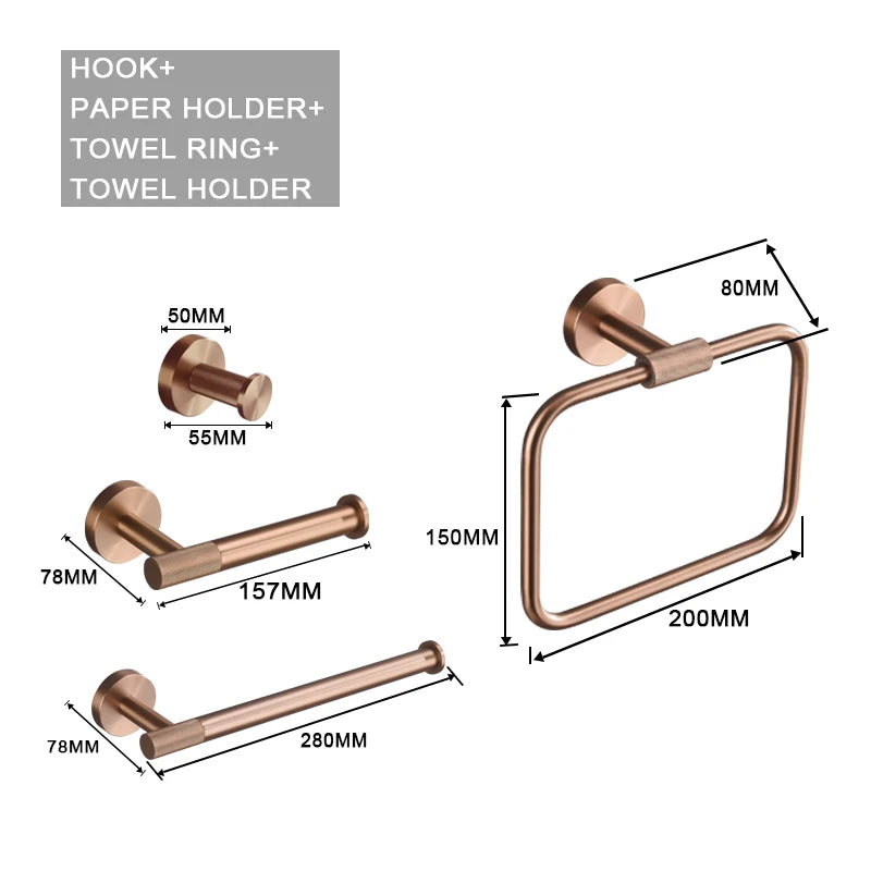 Accessoires Salle de Bain Or Rose Brossé, à la Pièce ou en Ensemble