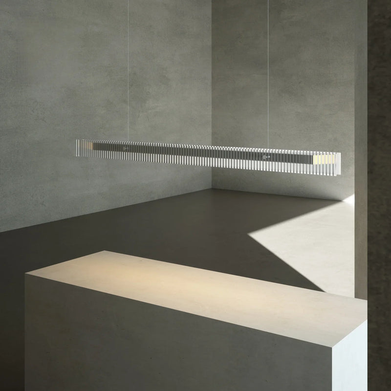 Suspension Cuisine Linéaire LED Verre Cannelé, 3 Finitions, 100 à 140 cm