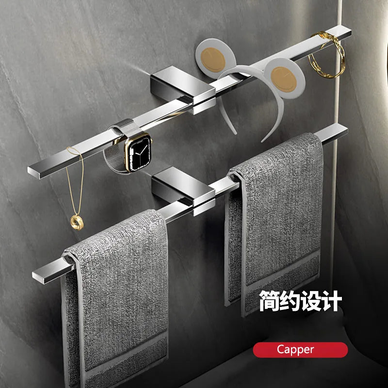 Porte-Serviette Mural Barre Plate Inox 304, 3 Finitions, 30 à 60 cm