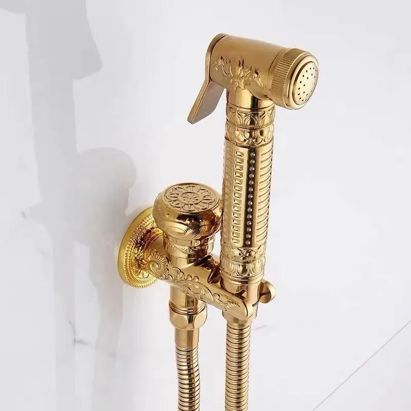 Douchette WC Laiton Doré ou Bronze Antique à Manche Ouvragé et Robinet