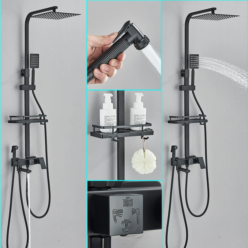 Colonne de Douche 4 Voies Noir, Chromé ou Doré avec Douchette Bidet