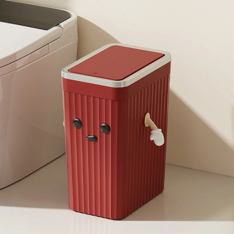 Poubelle Cuisine Étroite à Couvercle Poussoir, 34 cm, Rouge, Vert ou Blanc