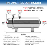 Filtre à Eau Ultrafiltration Inox Toute la Maison, 650 à 7600 L/h