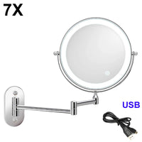 Miroir Grossissant LED Tactile Pliant Mural Rechargeable 3X 5X 7X 10X