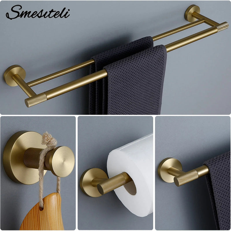 Accessoires Salle de Bain Laiton Doré Brossé Moleté à la Pièce, 20 Articles