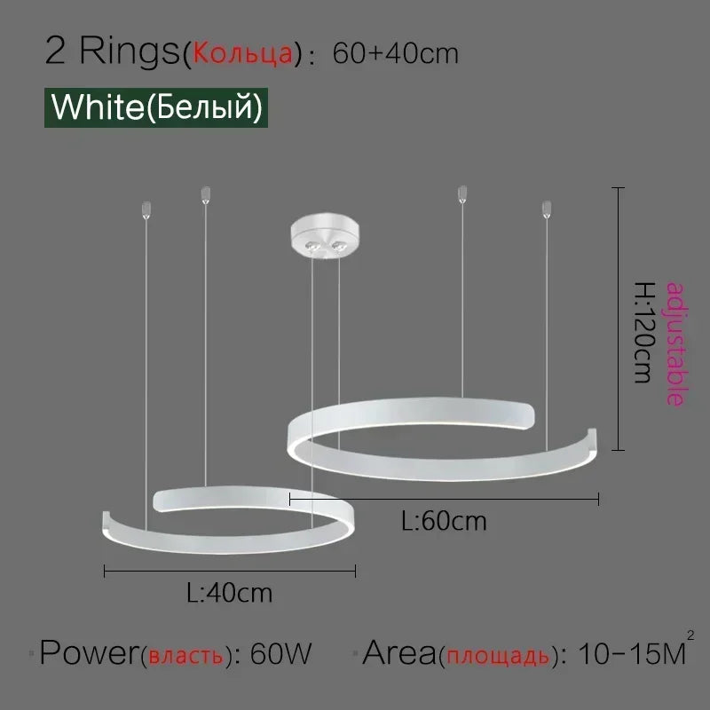 Suspension Cuisine LED Anneaux Ouverts, Ø 40 à 80 cm