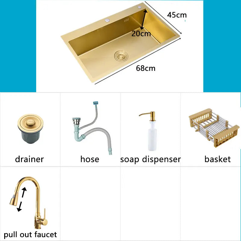 Évier de Cuisine Doré à Poser avec Égouttoir 1 Bac