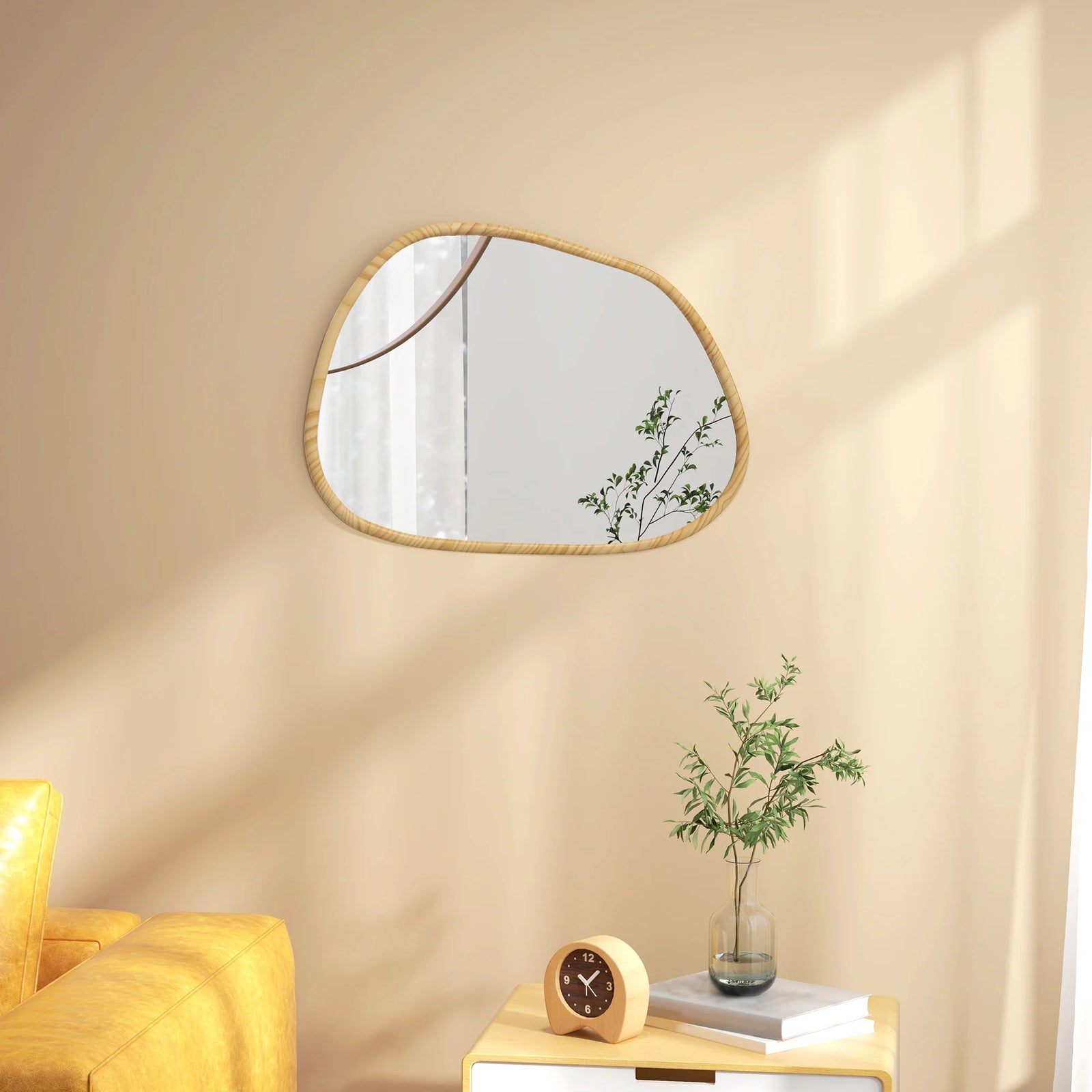Miroir Mural Forme Irrégulière Bois Naturel 70 cm