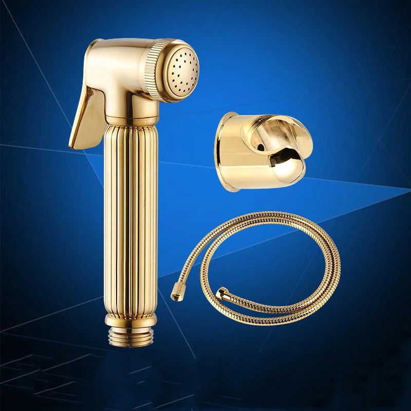 Douchette WC Cannelée Doré ou Chromé avec Robinet Double Sortie