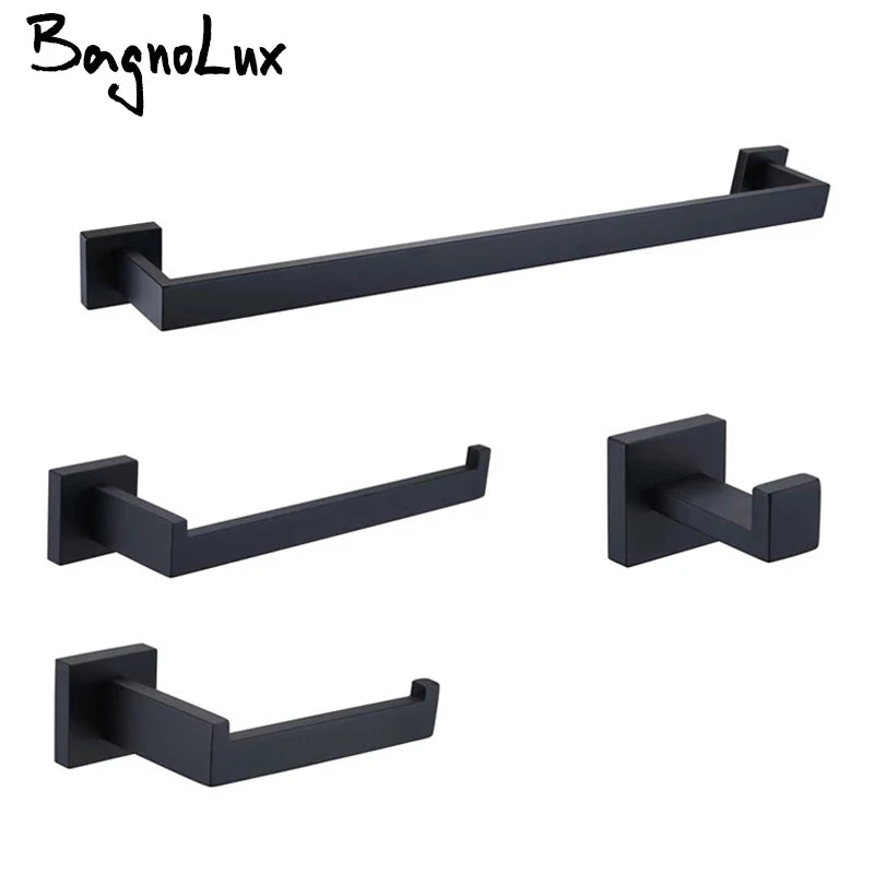 Accessoires Salle de Bain Carrés Inox Noir Mat à la Pièce, 6 Articles