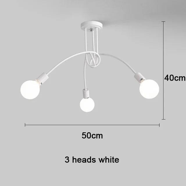 Plafonnier Cuisine Branches 3 ou 5 Lampes E27, Noir, Blanc ou Doré