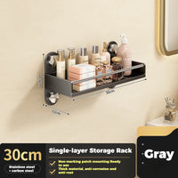 Étagère Salle de Bain Inox Gris Anthracite, Sans Perçage, Barre en Option