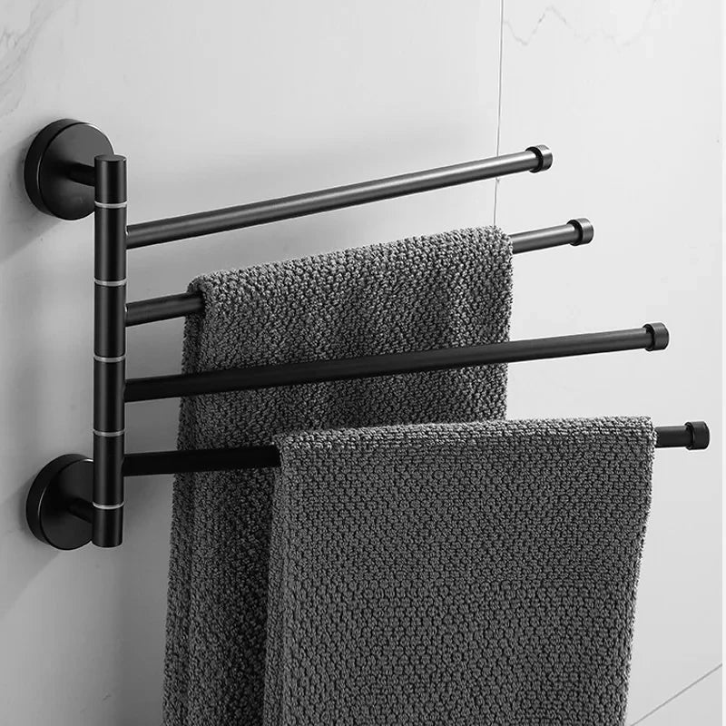 Porte-Serviette Pivotant Mural Inox Noir Mat, 4 Barres 34 cm