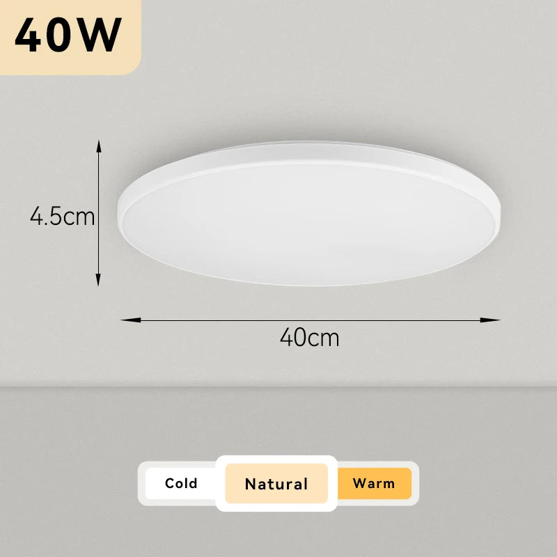 Plafonnier Cuisine LED Rond Ultra Plat 4,5 cm, Blanc ou Noir, 15 à 50 W