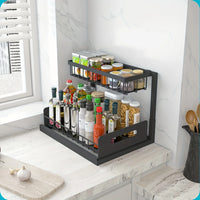 Rangement Sous Évier Coulissant 2 Niveaux Blanc ou Noir, Organisateur d'Armoire