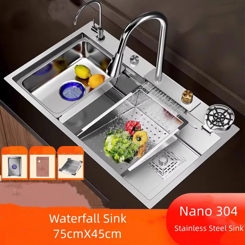 Évier Cuisine Inox 304 Cascade 1 Bac avec Robinet, 3 Largeurs