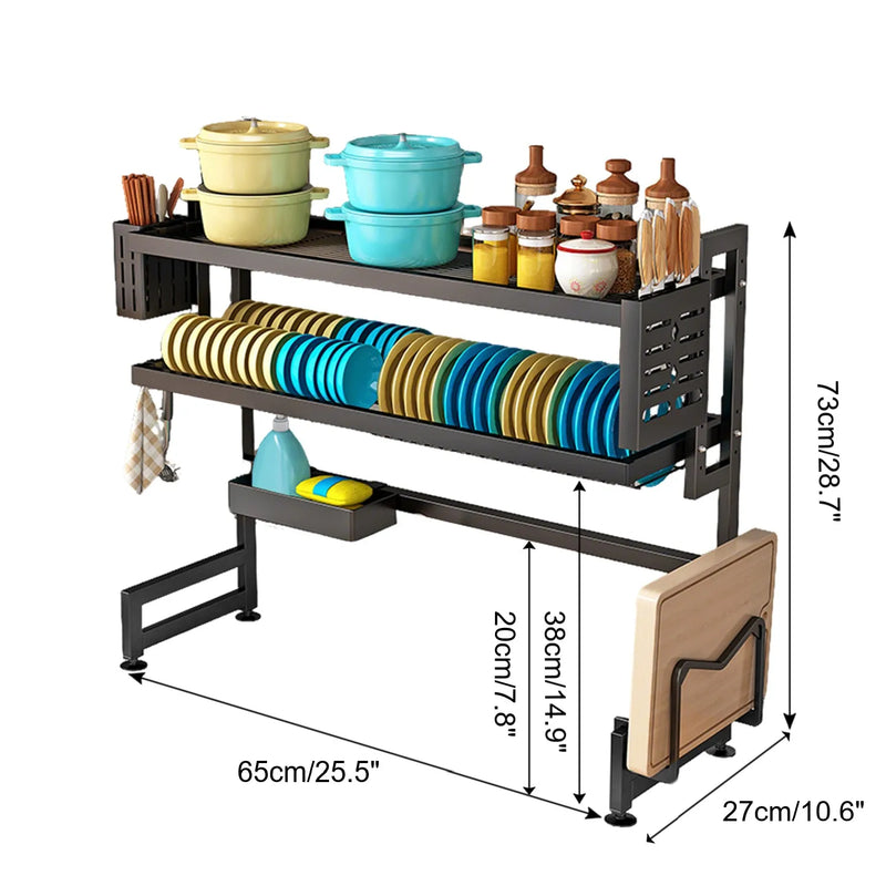 Égouttoir à Vaisselle 2 Niveaux Sur Évier Noir Extensible