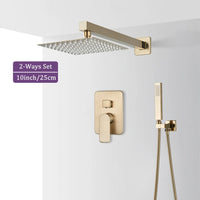 Douche Encastrable Or Brossé 2 ou 3 Voies, Pommeau Carré 20 à 40 cm