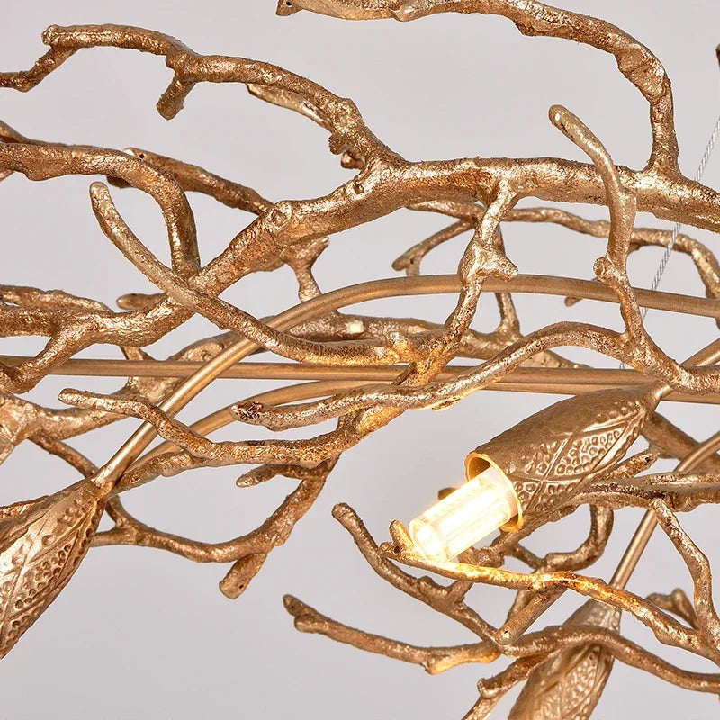 Lustre Suspension Cuisine Branches et Gouttes de Cristal, Doré ou Argenté, 100 à 150 cm