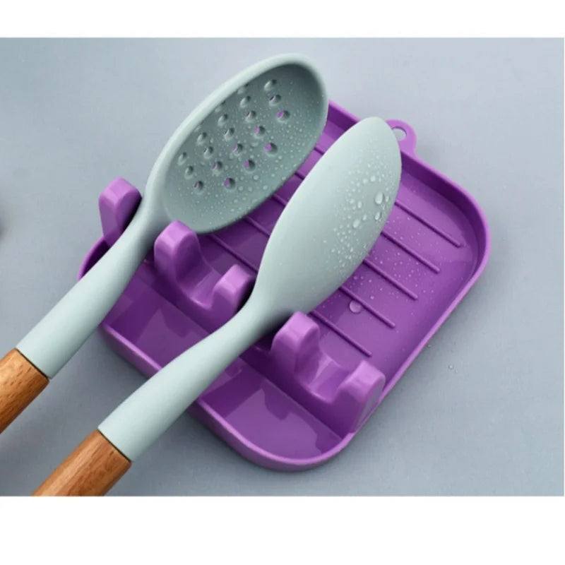 Repose-Cuillère et Spatule à Plateau Rainuré, Plastique PP, 7 Coloris