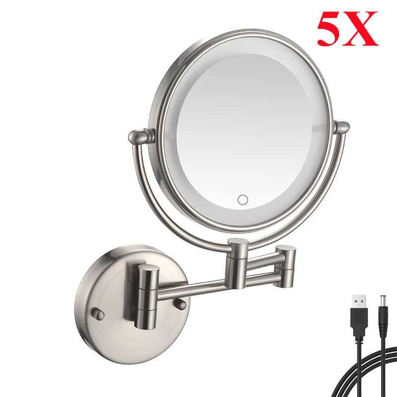Miroir Grossissant LED Tactile Rechargeable Mural Double Bras 5X 10X
