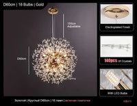 Suspension Cuisine Pissenlit Cristal Doré, Ronde ou Linéaire, 40 à 92 cm