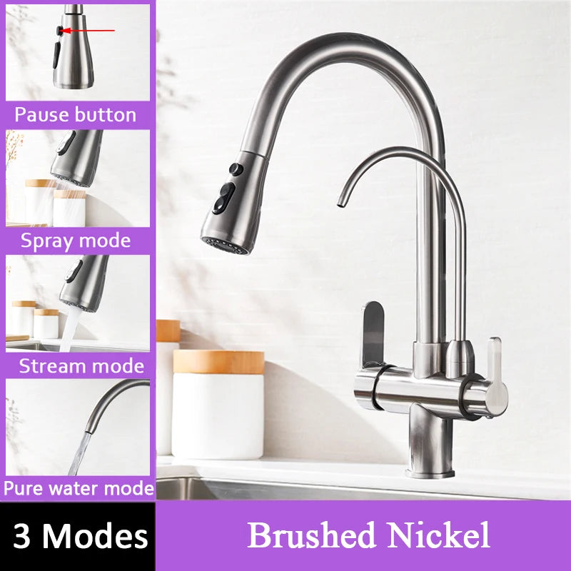Mitigeur Cuisine Col de Cygne Eau Filtrée Extractible, 8 Finitions