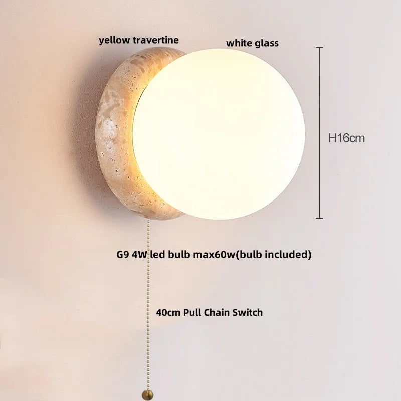 Applique Salle de Bain Travertin, Globe en Verre ou Spot en Bois
