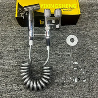 Robinet d'Angle Double Sortie, Douchette WC en Option, Noir Chromé Gris