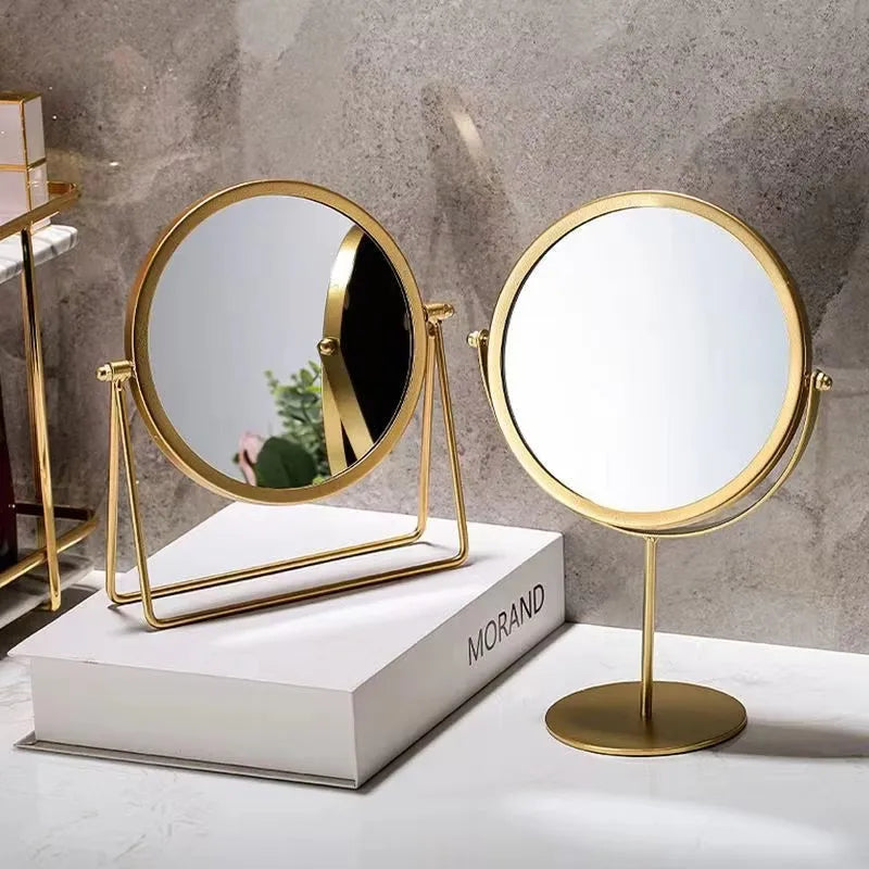 Miroir de Table Rond Rotatif en Métal Doré ou Noir, 17 cm