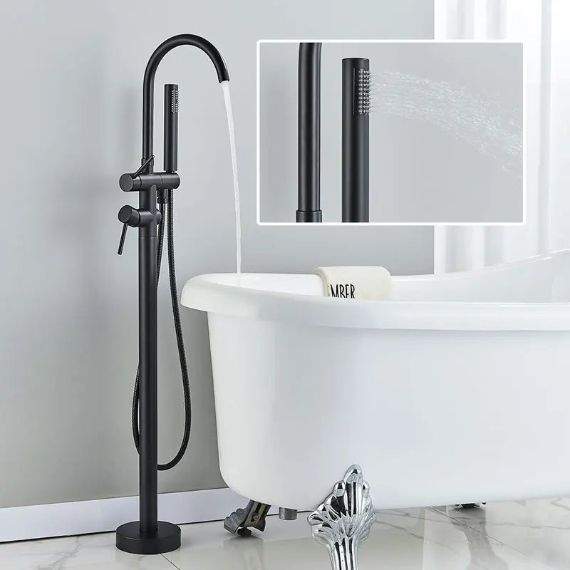 Robinet de Baignoire sur Pied Noir Mat Bec Pivotant