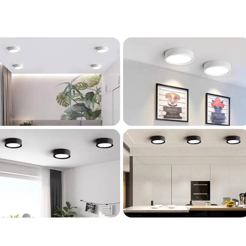 Spot LED Rond Plat en Saillie Cuisine, 3 à 20 W, Ø 75 à 150 mm, Noir, Blanc ou Doré