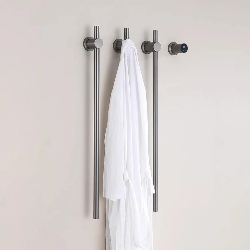 Sèche-Serviette Électrique Mural Vertical à Barres Rondes Inox 80 cm