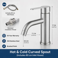 Mitigeur Lavabo Inox 304 Brossé, 7 Configurations