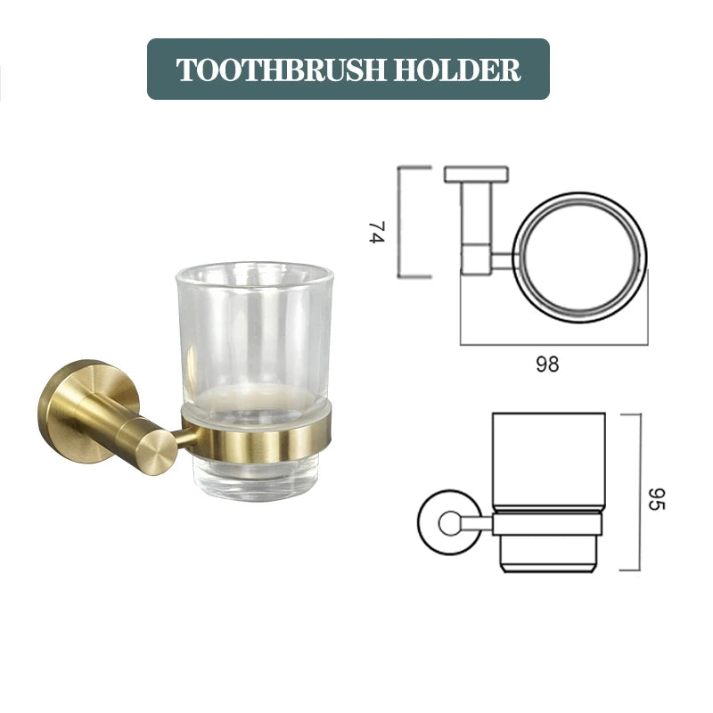 Accessoires Salle de Bain Doré Brossé Inox à la Pièce, 15 Articles
