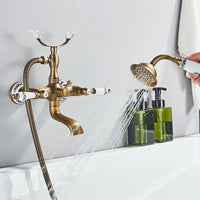 Robinet Baignoire Douche Rétro à Double Poignée, avec Douchette