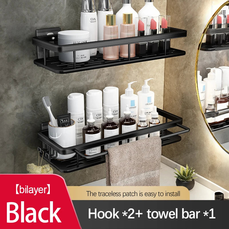Étagère de Douche Inox Sans Perçage Adhésive Simple ou Double Niveau