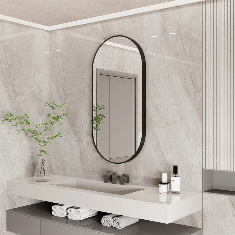 Miroir Mural Ovale Noir avec Cadre Aluminium 100 x 50 cm