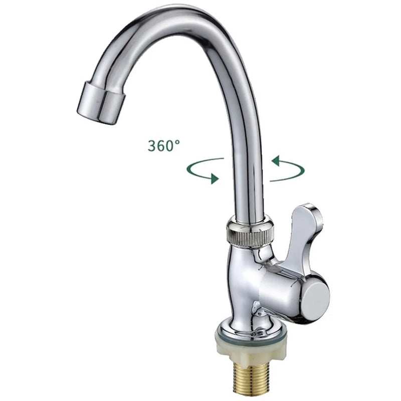 Robinet de Cuisine Eau Froide Col de Cygne Chromé, Pivotant 360°
