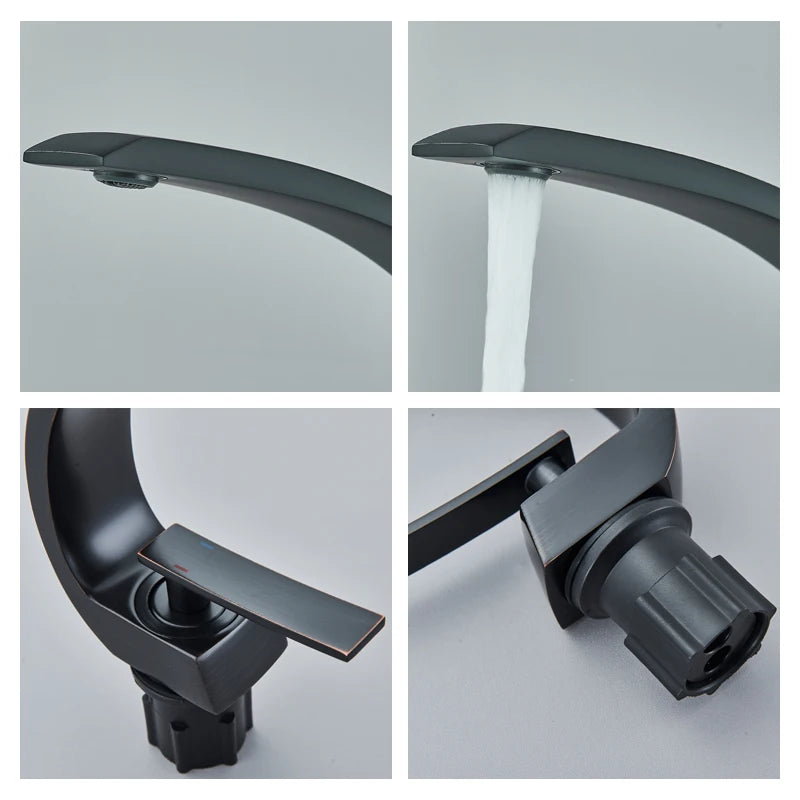 Mitigeur Lavabo Monotrou Courbé en Laiton, 6 Finitions