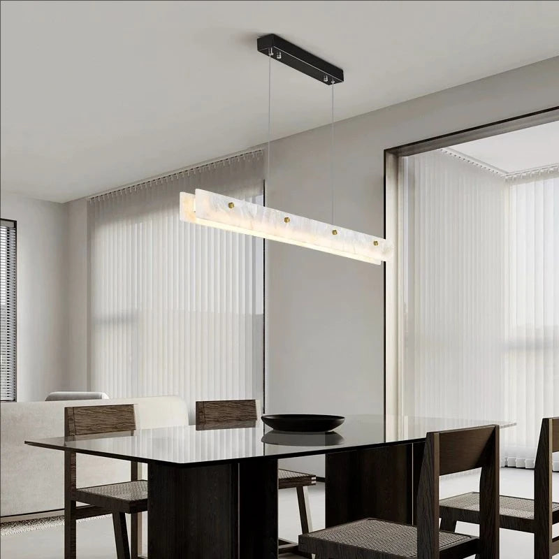 Suspension Cuisine Îlot Linéaire LED en Marbre Naturel, 100 à 150 cm