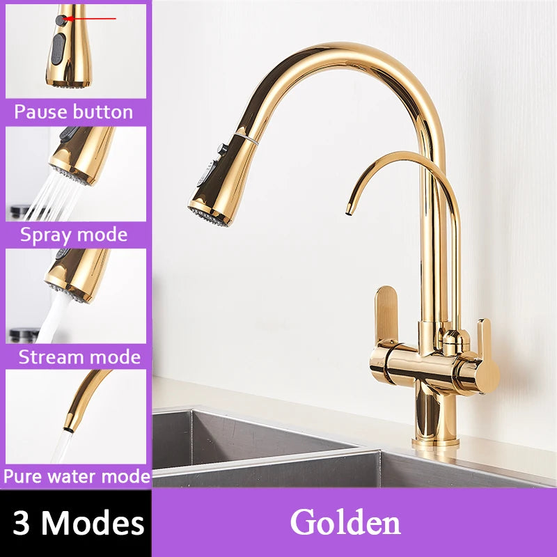 Mitigeur Cuisine Col de Cygne Eau Filtrée Extractible, 8 Finitions