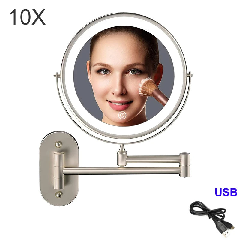 Miroir Grossissant LED Tactile Pliant Mural Rechargeable 3X 5X 7X 10X