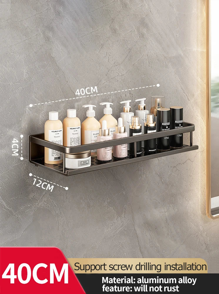 Étagère Murale Salle de Bain Aluminium Noir ou Gris 30-50 cm