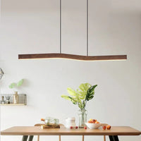 Suspension Cuisine Linéaire LED Bois de Noyer Ondulée, 90 à 150 cm