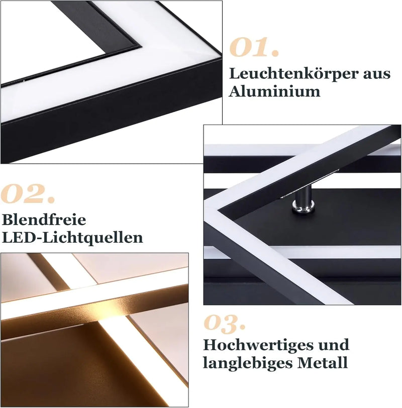 Plafonnier LED Cuisine Cadre Pivotant Noir ou Blanc, 20 W, 42 cm