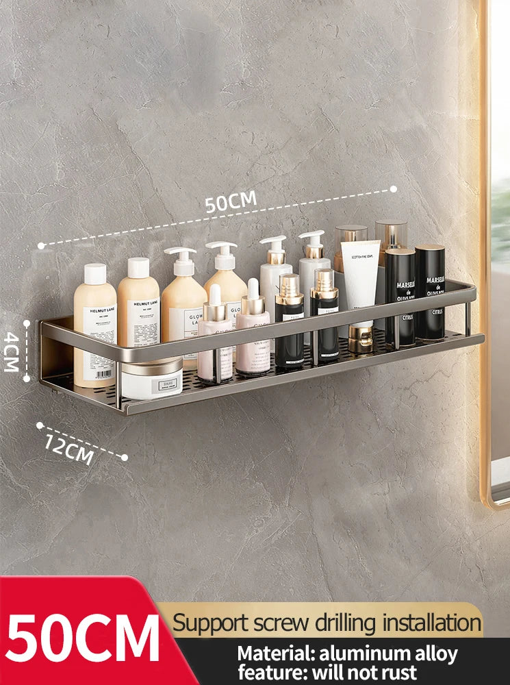 Étagère Salle de Bain Murale Aluminium à Visser Noir ou Gris, 30 à 50 cm