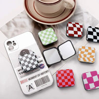 Miroir de Poche Carré Damier avec Poignée Support de Téléphone, 10 Motifs