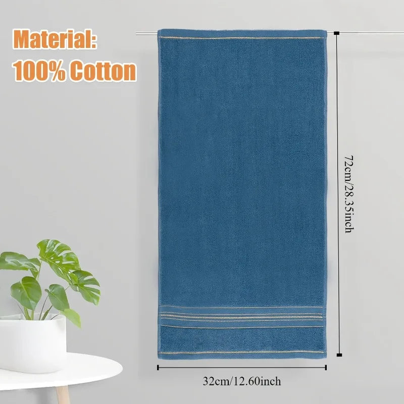 Serviette de Toilette Coton Taupe, Crème ou Bleu, Lignes Dorées 32 x 72 cm
